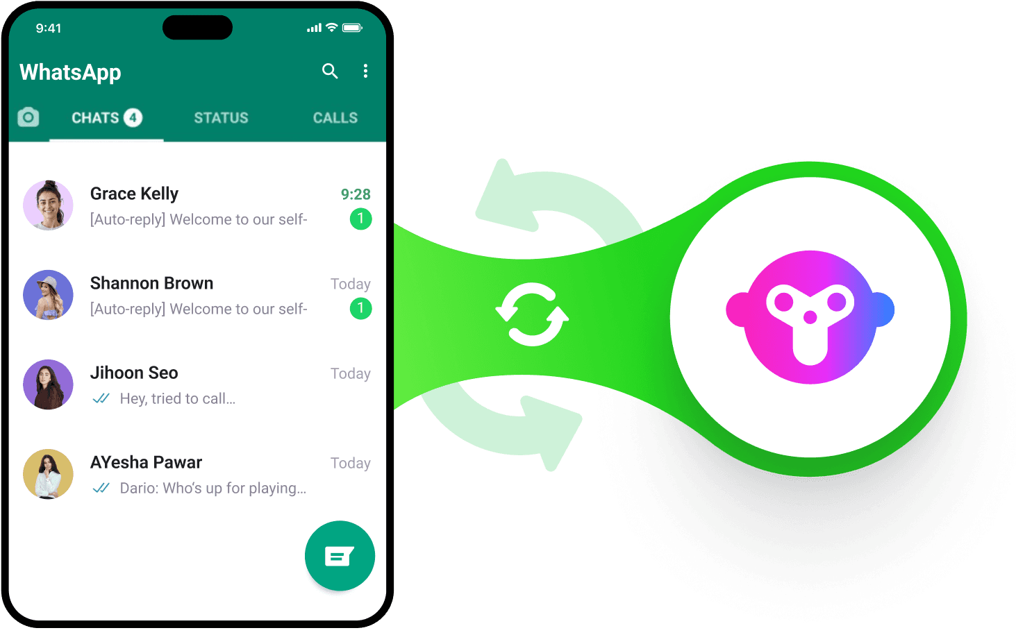 所有聊天记录将同步并显示在 WhatsApp Business 应用程序和 YCloud 的实时聊天中。您可以通过 YCloud 或 WhatsApp Business 应用程序进行回复客户消息。